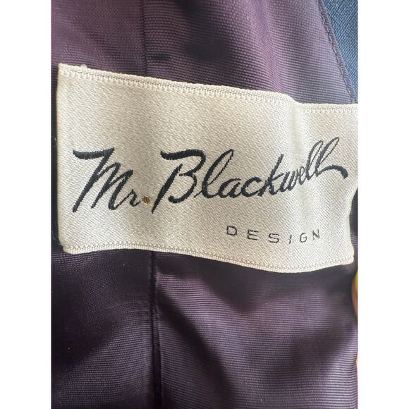 Mr. Blackwell Design Vintage 1950’s/60’s Raw Silk Navy White Dress RARE Size 4 - Picture 9 of 13